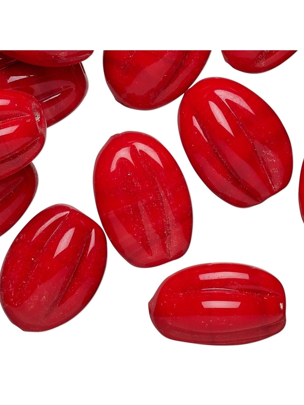 Vintage Handcrafted Japanese Red Scored Oval Lampwork Glass Beads 4 pcs